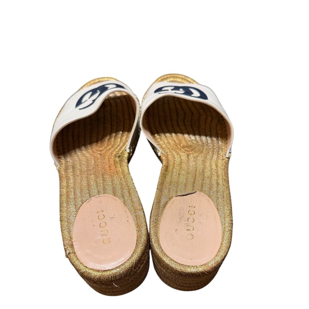 Gucci GG Marmont Platform Slide Sandals 40 Gold Espadrille 655820 - Picture 5 of 9